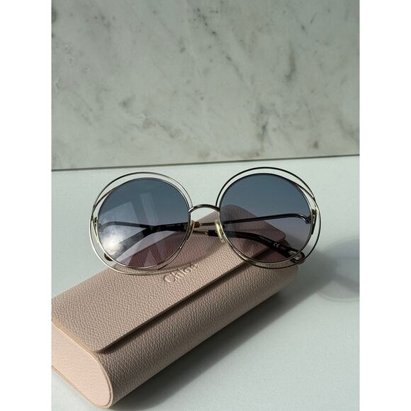 NEW Chloe CH0045S Carlina Round Sunglasses in Gold Blue main image 7